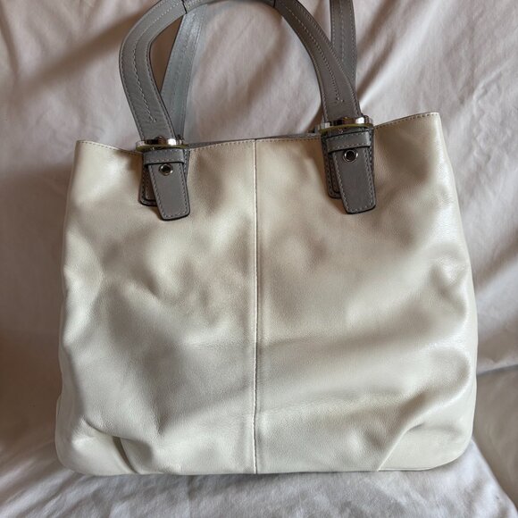 Coach Soho North South Ivory/Gray Leather Shoulder Bag - Picture 2 of 5